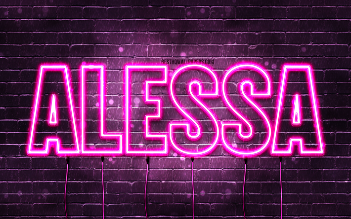 Alessa, 4k, wallpapers with names, female names, Alessa name, purple neon lights, Alessa Birthday, Happy Birthday Alessa, popular italian female names, picture with Alessa name
