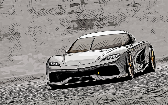 Koenigsegg Gemera, 4k, vektorkonst, Koenigsegg Gemera ritning, kreativ konst, Koenigsegg Gemera konst, vektorritning, abstrakta bilar, bilteckningar