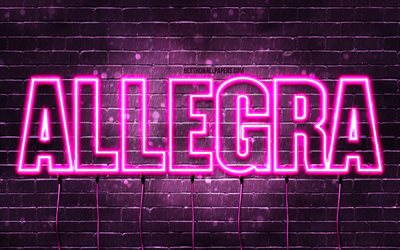 Allegra, 4k, pap&#233;is de parede com nomes, nomes femininos, nome Allegra, luzes de neon roxas, Allegra Birthday, Happy Birthday Allegra, nomes femininos italianos populares, foto com nome Allegra