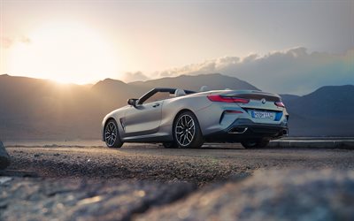 2023, BMW 8 Series, rear view, exterior, BMW 8 convertible, silver convertible, new silver, BMW 8, German cars, BMW, evening