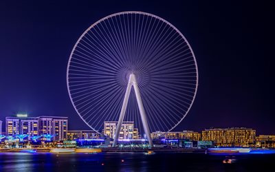 Ain Dubai, 4k, observation wheel, Dubai, Bluewaters Island, night, UAE, Dubai cityscape, Dubai Landmark, United Arab Emirates
