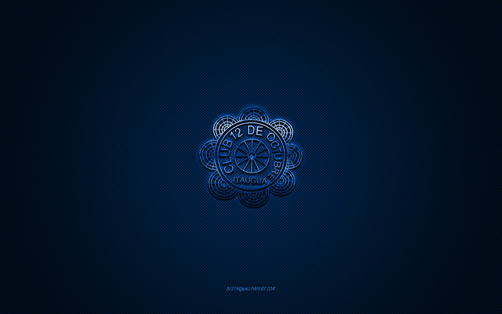12 de Outubro, clube de futebol paraguaio, logotipo branco azul, fundo de fibra de carbono azul, Divis&#227;o Primera paraguaia, futebol, Itaugua, Paraguai, 12 de Octubre logo