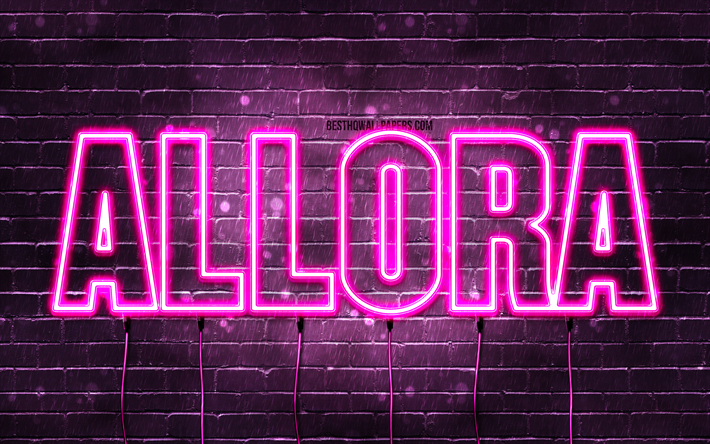 Allora, 4k, wallpapers with names, female names, Allora name, purple neon lights, Allora Birthday, Happy Birthday Allora, popular italian female names, picture with Allora name
