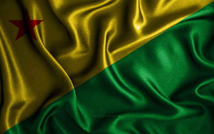 Acre flag, 4k, silk wavy flags, brazilian states, Day of Acre, fabric flags, Flag of Acre, 3D art, Acre, South America, States of Brazil, Acre 3D flag, Brazil
