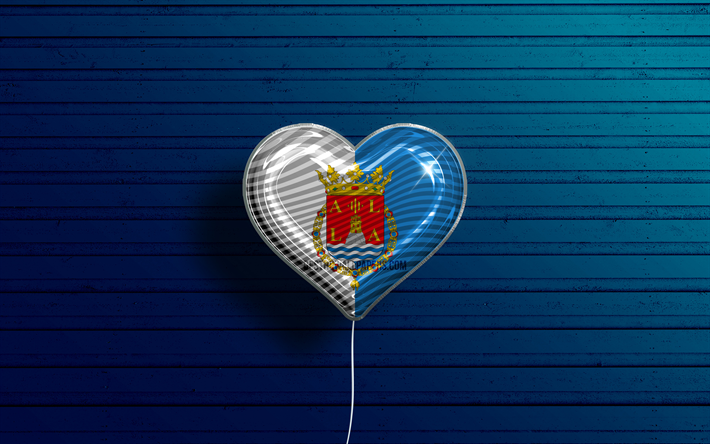 Eu amo Alicante, 4k, bal&#245;es realistas, fundo de madeira azul, Dia de Alicante, prov&#237;ncias espanholas, bandeira de Alicante, Espanha, bal&#227;o com bandeira, prov&#237;ncias da Espanha, Alicante