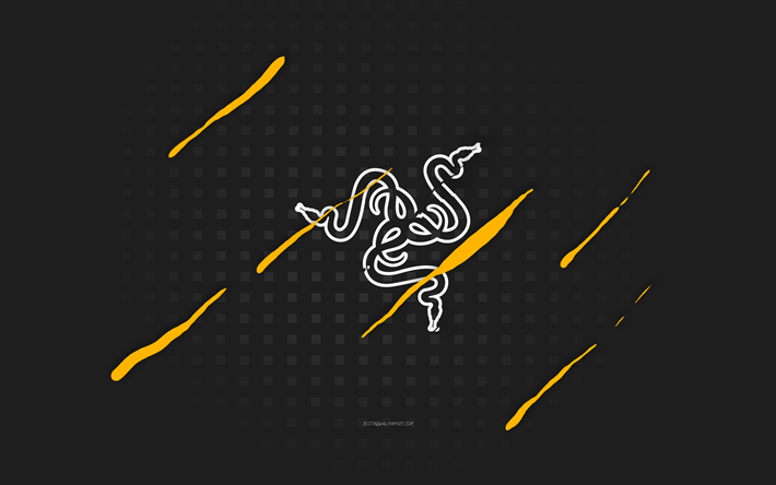 Razer logo, 4k, gray creative background, Razer, creative art, Razer emblem, Razer white logo