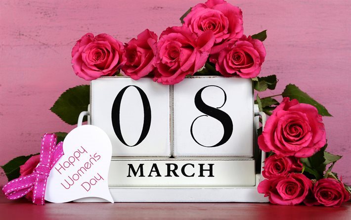 Heureuse des Femmes Journ&#233;e de, le 8 mars, les roses, le printemps, l&#39;International Womens Jour