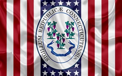 Connecticut, estados UNIDOS, 4k, el estado Americano, Sello de Connecticut, de seda textura, estados de los estados unidos, el emblema, la bandera Americana