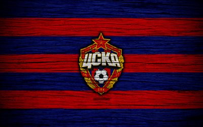 FC CSKA Moscow, 4k, wooden texture, Russian Premier League, soccer, football club, Russia, CSKA Moscow, logo, art, CSKA, football, CSKA Moscow FC