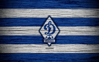 FC Dynamo Moscow, 4k, wooden texture, Russian Premier League, soccer, football club, Russia, Dynamo Moscow, logo, art, football, Dynamo Moscow FC