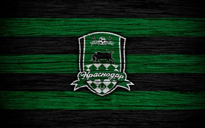 FC Krasnodar, 4k, wooden texture, Russian Premier League, soccer, football club, Russia, Krasnodar, logo, art, football, Krasnodar FC