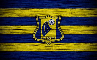 FC Rostov, 4k, textura de madeira, Russian Premier League, futebol, clube de futebol, R&#250;ssia, Rostov, logo, arte