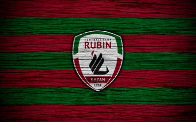 FC Rubin Kazan, 4k, wooden texture, Russian Premier League, soccer, football club, Russia, Rubin Kazan, logo, art, football, Rubin Kazan FC