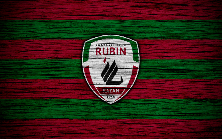 Le FC Rubin Kazan, 4k, texture de bois, de russie Premier League, football, club de football, la Russie, le Rubin Kazan, le logo, l&#39;art, le football, le FC Rubin Kazan