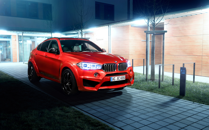 BMW X1, 2018, 4k, l&#252;ks spor SUV, X5 tuning, yeni kırmızı X5, Alman otomobil, gece, F16, AC Schnitzer, BMW