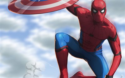 Spiderman, 4k, Kapteeni Amerikka Sis&#228;llissota, Spider-Man, supersankareita