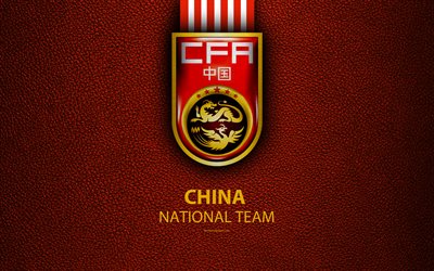 China national football team, 4k, leather texture, Chinese Football Association, emblem, logo, asia, football, China