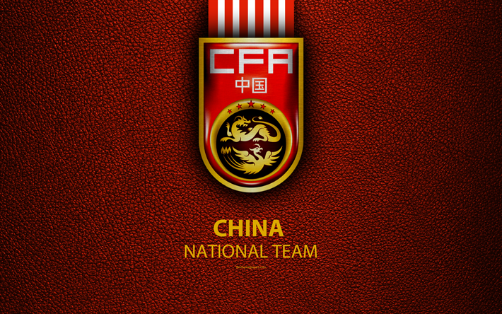 China national football team, 4k, leather texture, Chinese Football Association, emblem, logo, asia, football, China
