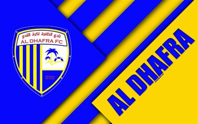 Al Dhafra FC, emirate football club, 4k, material design, blue yellow abstraction, emblem, logo, UAE Pro-League, Madinat Zayed, United Arab Emirates, football, Arabian Gulf League, UAE