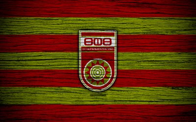 FC Ufa, 4k, wooden texture, Russian Premier League, soccer, football club, Russia, Ufa, logo, art, football, Ufa FC