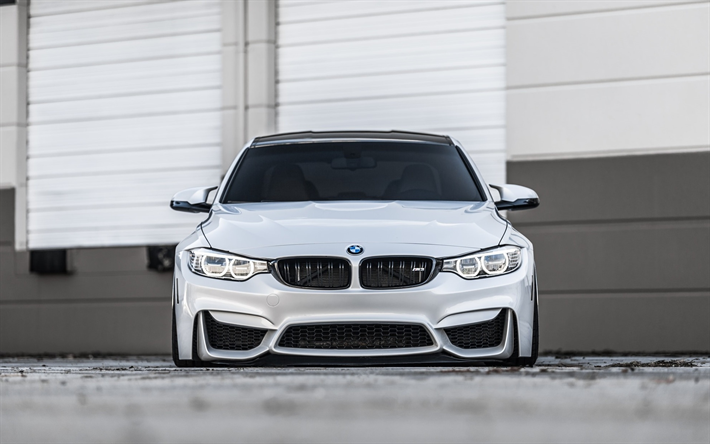 BMW M4, vista de frente, F82, 2018 coches, supercars, blanco M4, BMW