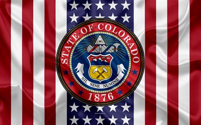 Colorado, USA, 4k, American state, Seal of Colorado, silk texture, US states, emblem, states seal, American flag