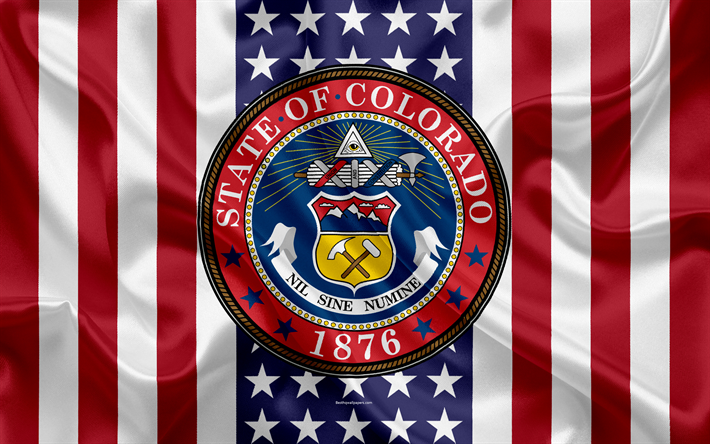 Colorado, EUA, 4k, Estado americano, Selo de Colorado, textura de seda, NOS estados americanos, emblema, estados selo, Bandeira americana