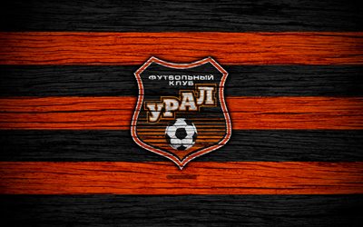 FC Ural, 4k, textura de madeira, Russian Premier League, futebol, clube de futebol, R&#250;ssia, Ural, logo, arte, Ural FC