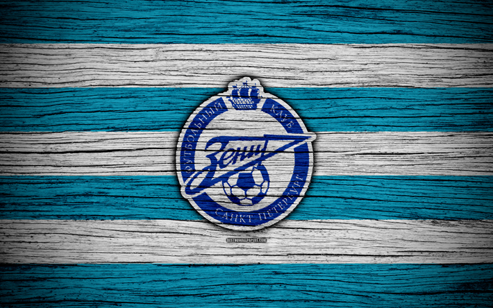 Le FC Zenit, 4k, texture de bois, de russie Premier League, football, club de football, la Russie, le Zenit, le logo, l&#39;art, le football, le FC Zenit