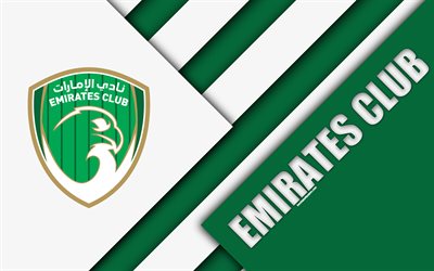 Emirates FC, emirate football club, 4k, material design, green white abstraction, emblem, logo, UAE Pro-League, Ras Al Khaimah, United Arab Emirates, football, Arabian Gulf League, UAE, Emirates Club