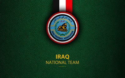 Iraq national football team, Lions of Mesopotamia, 4K, leather texture, Iraq Football Association, IFA, emblem, logo, Asia, football, Iraq