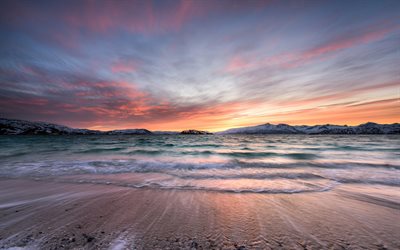 Ilhas Lofoten, Marinha, P&#244;r do sol, Costa, Noruega, Arquip&#233;lago, Mar Da Noruega