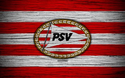 PSV FC, 4k, de la Premier league, f&#250;tbol, Holanda, club de f&#250;tbol, el PSV Eindhoven, de madera de la textura, el FC PSV