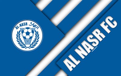 Al Nasr FC, Al-Nasr Dubai SC, emirate football club, 4k, material design, blue white abstraction, emblem, logo, UAE Pro-League, Dubai, United Arab Emirates, football, Arabian Gulf League, UAE