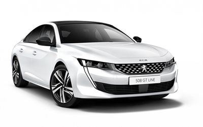 Peugeot 508 GT Line, 2019, blanco nuevo 508, sed&#225;n, franc&#233;s coches, coches nuevos, Peugeot
