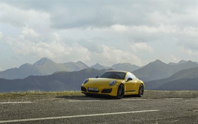 Porsche 911 Carrera T, 2018, yellow sports coupe, sports cars, yellow 911 Carrera, Porsche