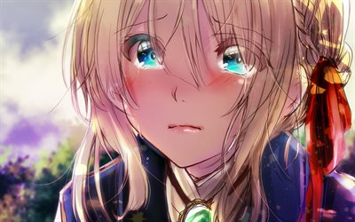 Violet Evergarden, ağlamak, manga, anime karakterler, portre
