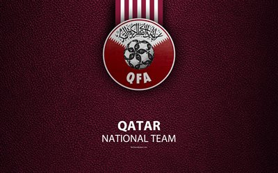 Qatar, el equipo nacional de f&#250;tbol, la Asociaci&#243;n de F&#250;tbol de Qatar, 4K, textura de cuero, emblema, logotipo, Asia, f&#250;tbol