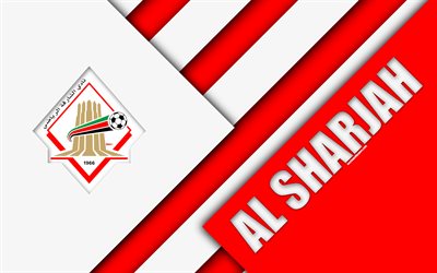 Al-Sharjah FC, emiirikunta football club, 4k, materiaali suunnittelu, punainen valkoinen abstraktio, tunnus, logo, UAE Pro League, Sharjah, Yhdistyneet Arabiemiirikunnat, jalkapallo, Arabian Gulf League, UAE