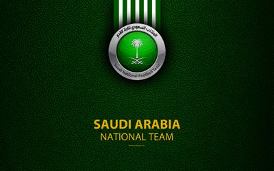 Saudi Arabia football national team, 4K, leather texture, emblem, logo, The Falcons, Asia, football, Saudi Arabia