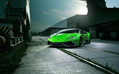 4k, Lamborghini Huracan, desportivos, supercarros, verde Huracan, f&#225;brica, Lamborghini