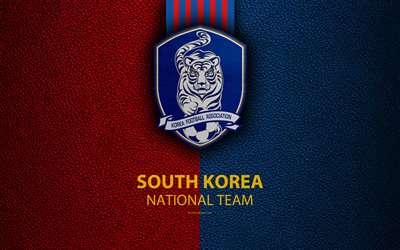 Corea del sur equipo de f&#250;tbol nacional, 4K, textura de cuero, con el emblema de la Asociaci&#243;n de F&#250;tbol de Corea, logotipo, Asia, f&#250;tbol, Corea del Sur