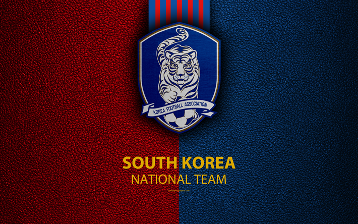 South Korea national football team, 4K, leather texture, emblem, Korea Football Association, logo, Asia, football, South Korea