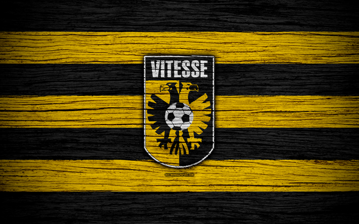 Vitesse FC, 4k, Campeonato holand&#234;s, futebol, Holanda, clube de futebol, Vitesse, textura de madeira, FC Vitesse