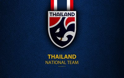 Thailandia squadra nazionale di calcio, 4K, texture in pelle, Elefanti da Guerra, Associazione Calcio della Thailandia, emblema, logo, Asia, calcio, Thailandia