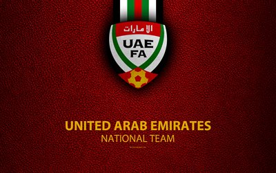 United Arab Emirates national football team, 4k, leather texture, emblem, UAE Football Association, logo, Asia, football, UAE