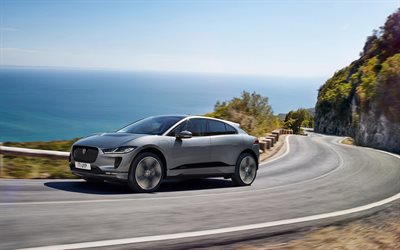 Jaguar I-Pace, 2019, gray new I-Pace, crossover, exterior, front view, British cars, Jaguar