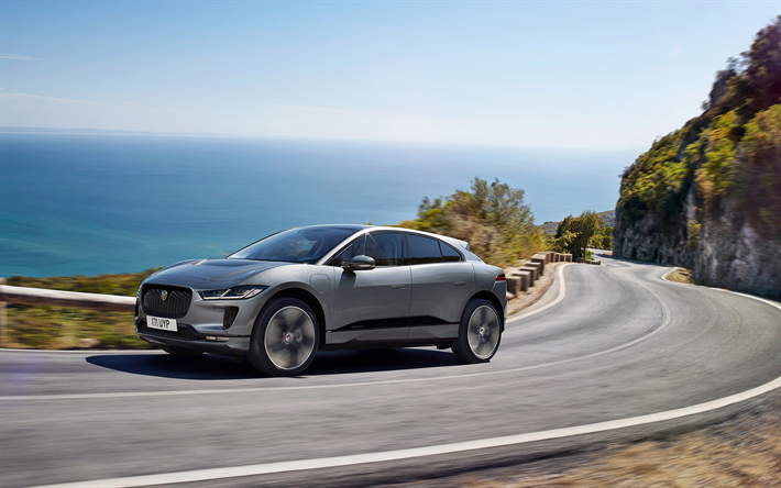 Jaguar - -Pace, 2019, harmaa uusi I-Vauhti, crossover, ulkoa, n&#228;kym&#228; edest&#228;, British autot, Jaguar