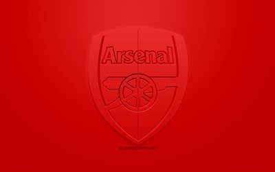 L&#39;Arsenal FC, cr&#233;atrice du logo 3D, fond rouge, 3d embl&#232;me, club de football anglais de Premier League, &#224; Londres, en Angleterre, art 3d, le football, l&#39;&#233;l&#233;gant logo 3d, &#224; l&#39;Arsenal de Londres