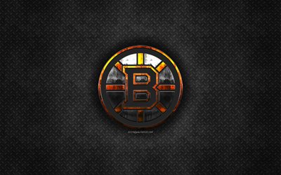 Boston Bruins, American hockey club, svart metall textur, metall-logotyp, emblem, NHL, Boston, Massachusetts, USA, National Hockey League, kreativ konst, hockey